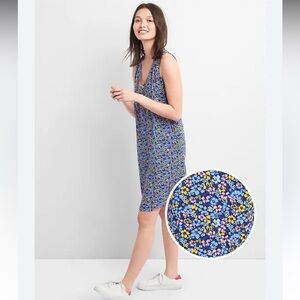 GAP Sleeveless Shift Dress - Blue Floral Tie-Back - Size S Petite